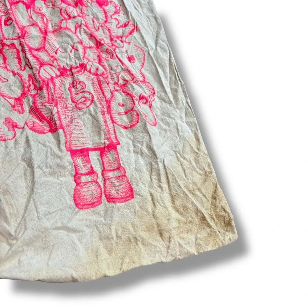 KAWS Unisex Canvas Shoulder Bag Beige‎ Pink 13.5 x 22.5